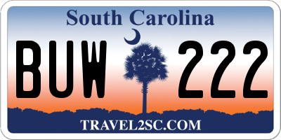 SC license plate BUW222