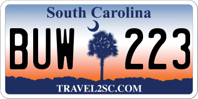 SC license plate BUW223