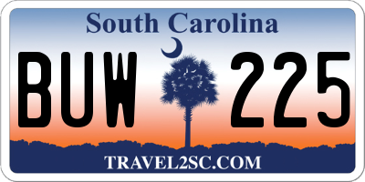 SC license plate BUW225