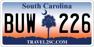 SC license plate BUW226