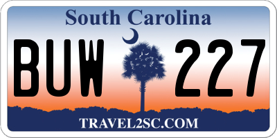 SC license plate BUW227