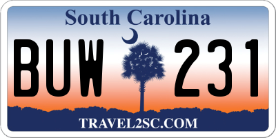 SC license plate BUW231