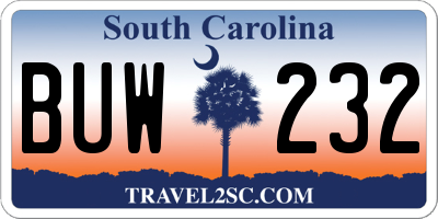 SC license plate BUW232