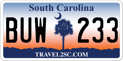 SC license plate BUW233