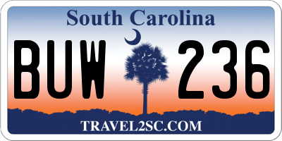 SC license plate BUW236