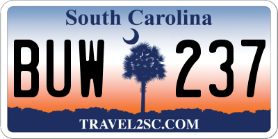 SC license plate BUW237
