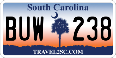 SC license plate BUW238