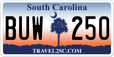 SC license plate BUW250
