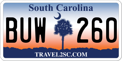 SC license plate BUW260