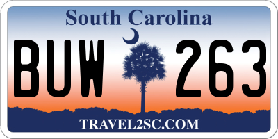 SC license plate BUW263