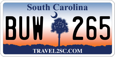 SC license plate BUW265