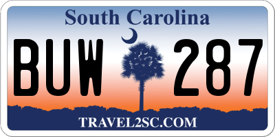 SC license plate BUW287