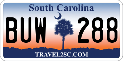 SC license plate BUW288