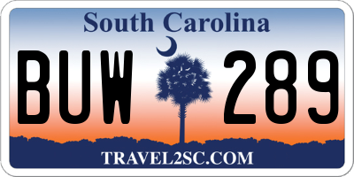 SC license plate BUW289
