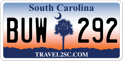 SC license plate BUW292