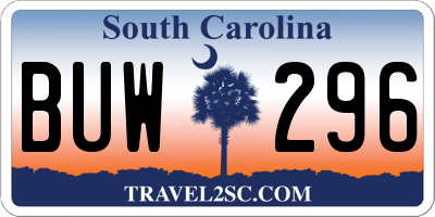 SC license plate BUW296