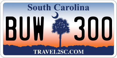SC license plate BUW300