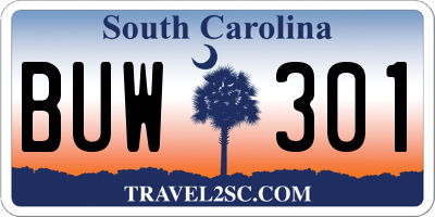 SC license plate BUW301