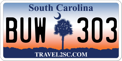SC license plate BUW303