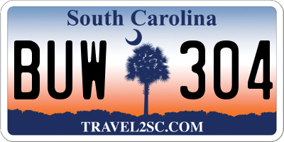 SC license plate BUW304