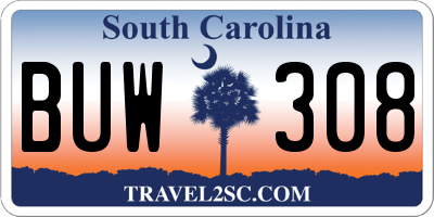 SC license plate BUW308