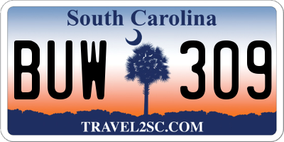 SC license plate BUW309