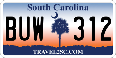 SC license plate BUW312