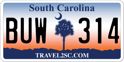 SC license plate BUW314