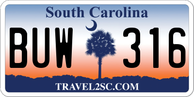 SC license plate BUW316