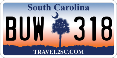 SC license plate BUW318