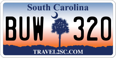 SC license plate BUW320