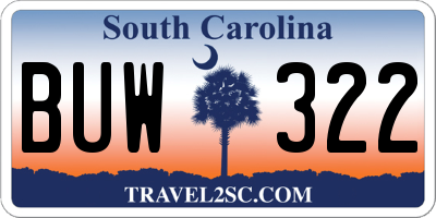 SC license plate BUW322