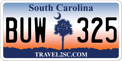 SC license plate BUW325