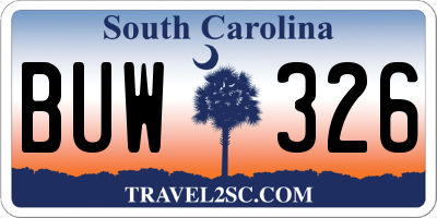 SC license plate BUW326