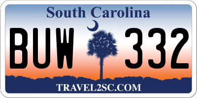 SC license plate BUW332