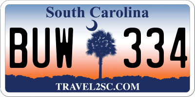 SC license plate BUW334