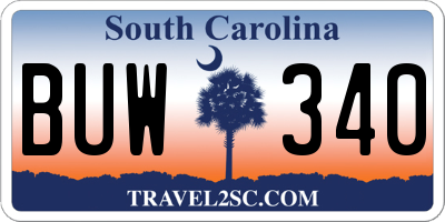 SC license plate BUW340