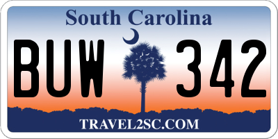 SC license plate BUW342