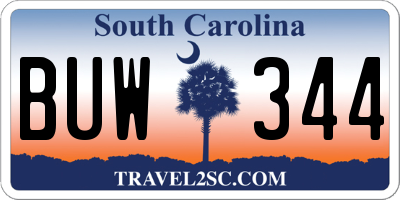SC license plate BUW344