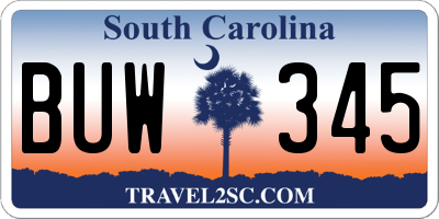 SC license plate BUW345