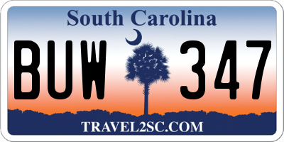 SC license plate BUW347