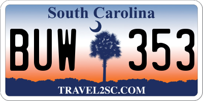 SC license plate BUW353