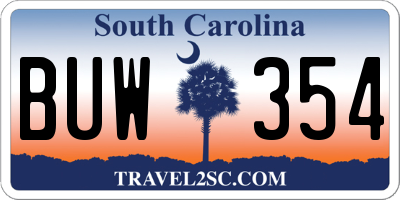 SC license plate BUW354