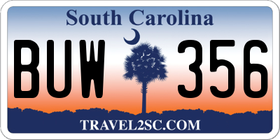 SC license plate BUW356