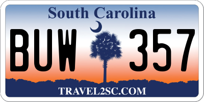 SC license plate BUW357
