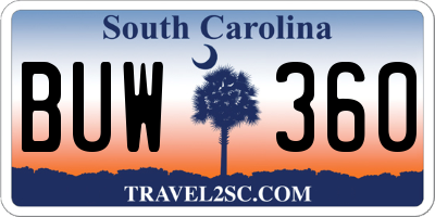 SC license plate BUW360