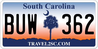 SC license plate BUW362
