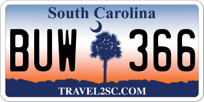 SC license plate BUW366