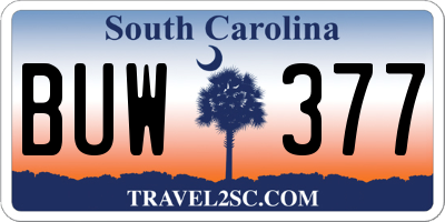 SC license plate BUW377