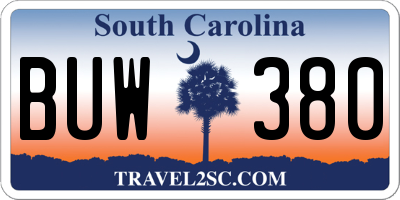 SC license plate BUW380